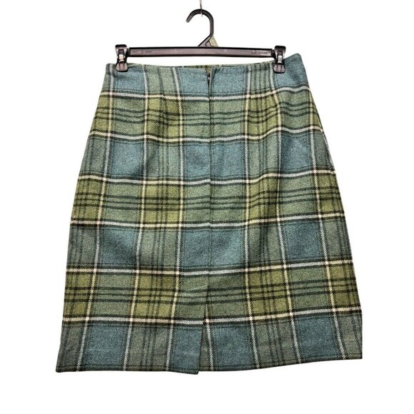J.G. Hook Tweed Plaid Skirt Green Blue Wool Blend Career Pencil Skirt Women's 12 - Picture 1 of 7
